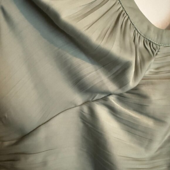 NWT Anthropologie Sage Green Blouson Open Back Satin Top | Petites L Cottagecore - Picture 6 of 8